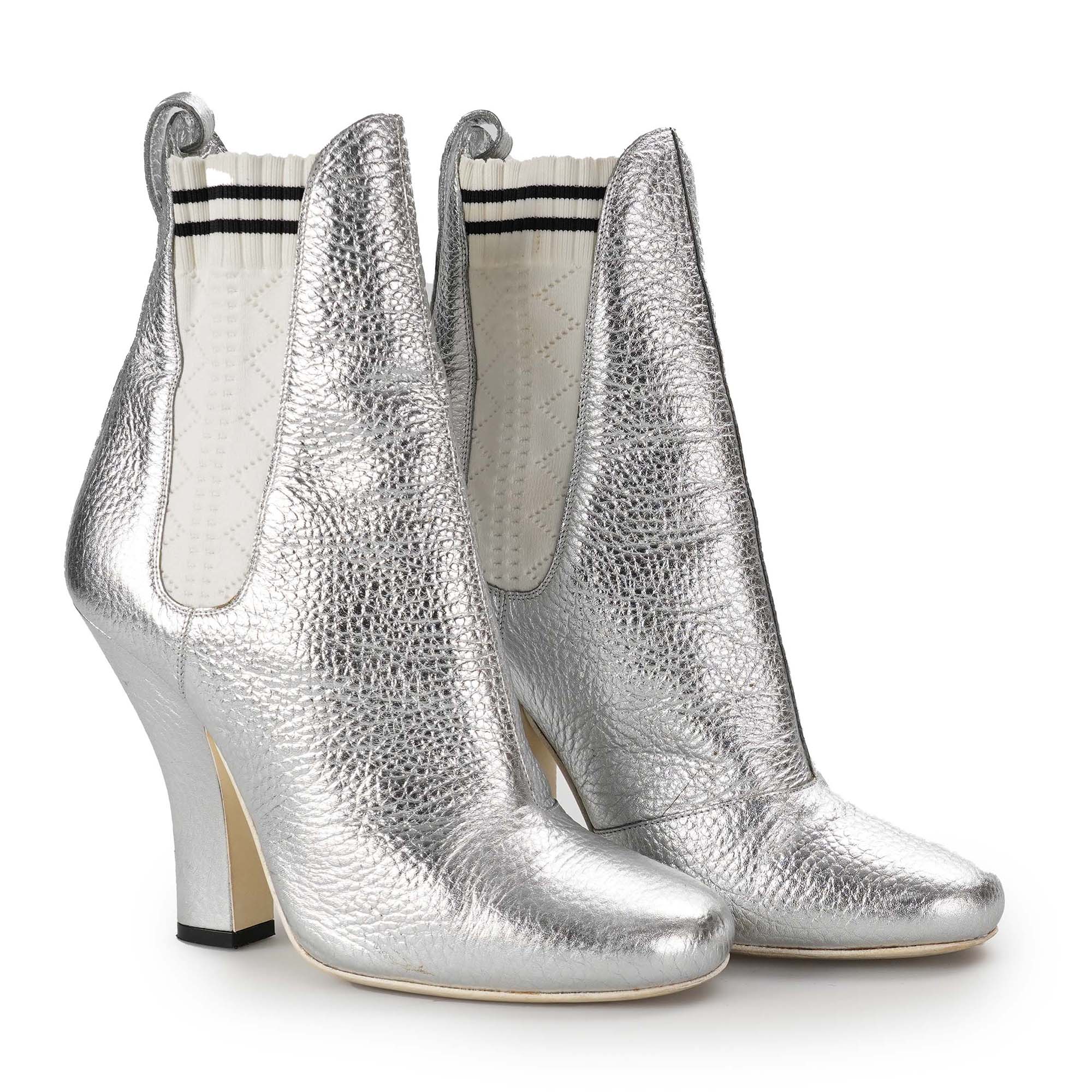 Fendi - Metallic Silver Leather Elasticated Ankle Boots